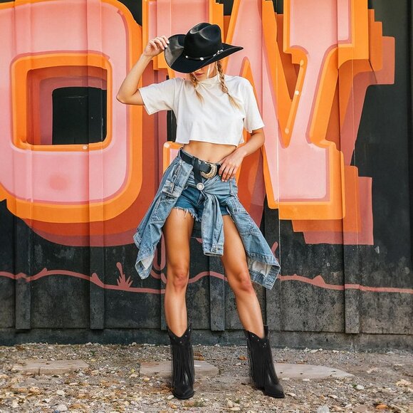 Cowboy Boots for Women Mid Calf Cowgirl Boots with Star Studded Music Festivals - Picture 2 of 5